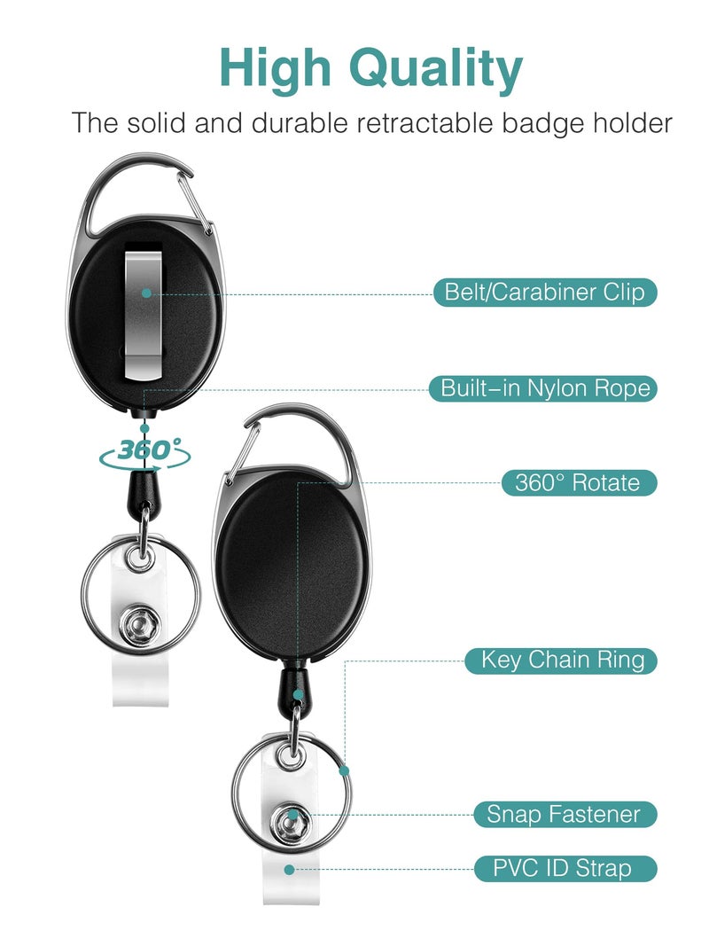 Puroma 3 Pack Badge Holder with Carabiner Badge Reel and Clip Retractable Heavy Duty, Clear ID Badge Holder with Waterproof Vertical Lanyard, Name Badge Holders with Key Ring for Card Holder Keychain - Image 3